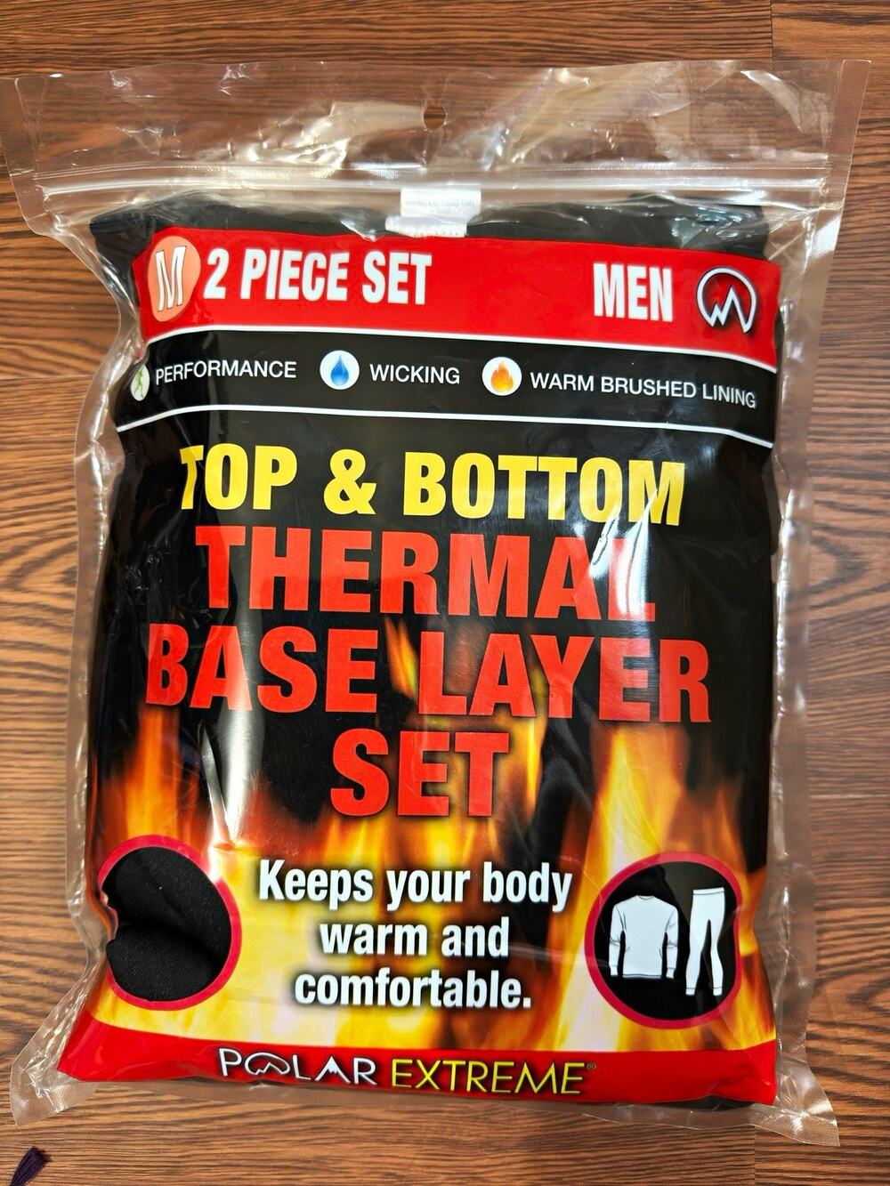 Polar Extreme Men's Thermal Base Layer Top & Bottom Set 2-Pack M Black
